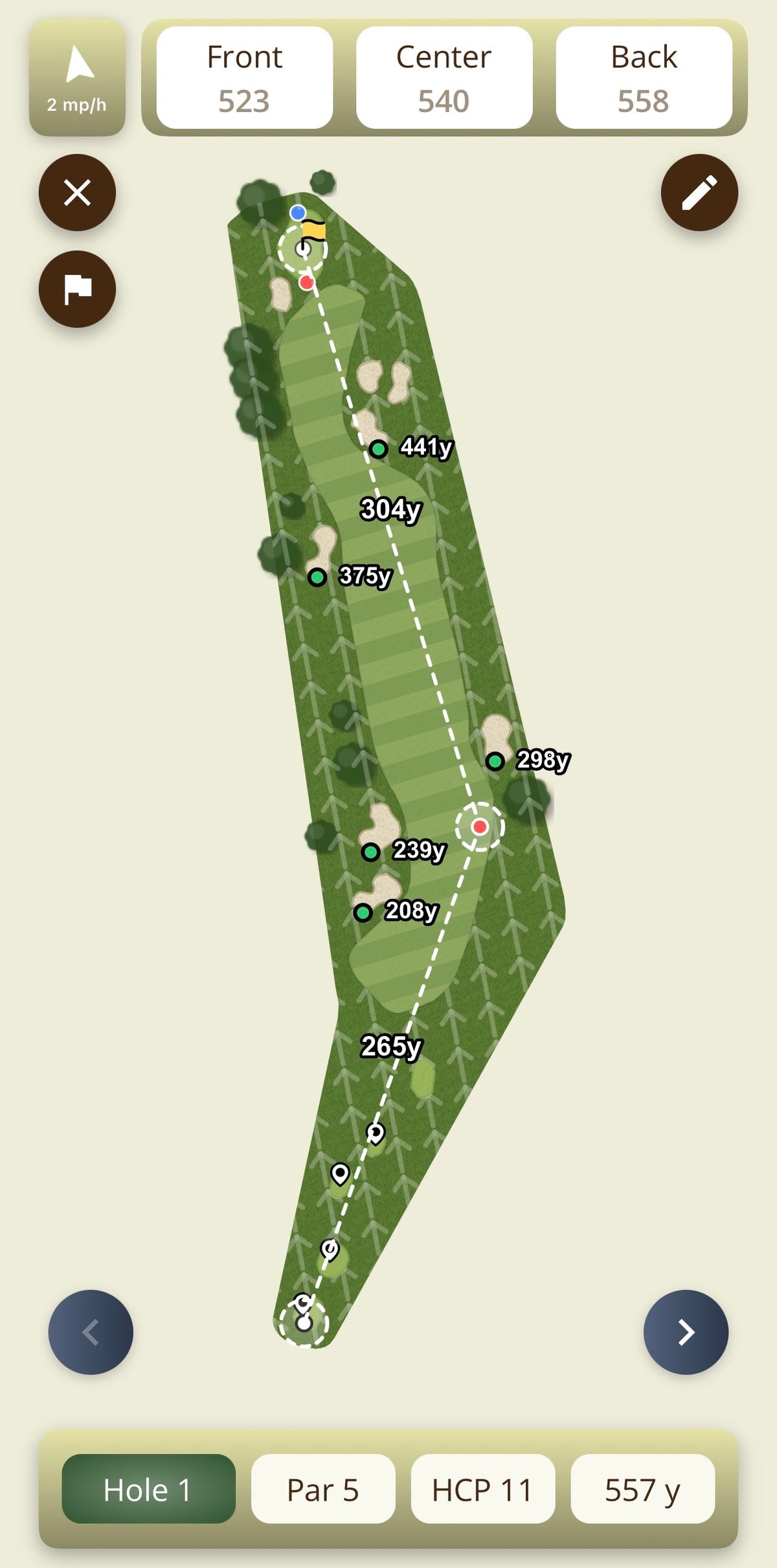 Workshop Golf GPS overview showing hole and yardage information