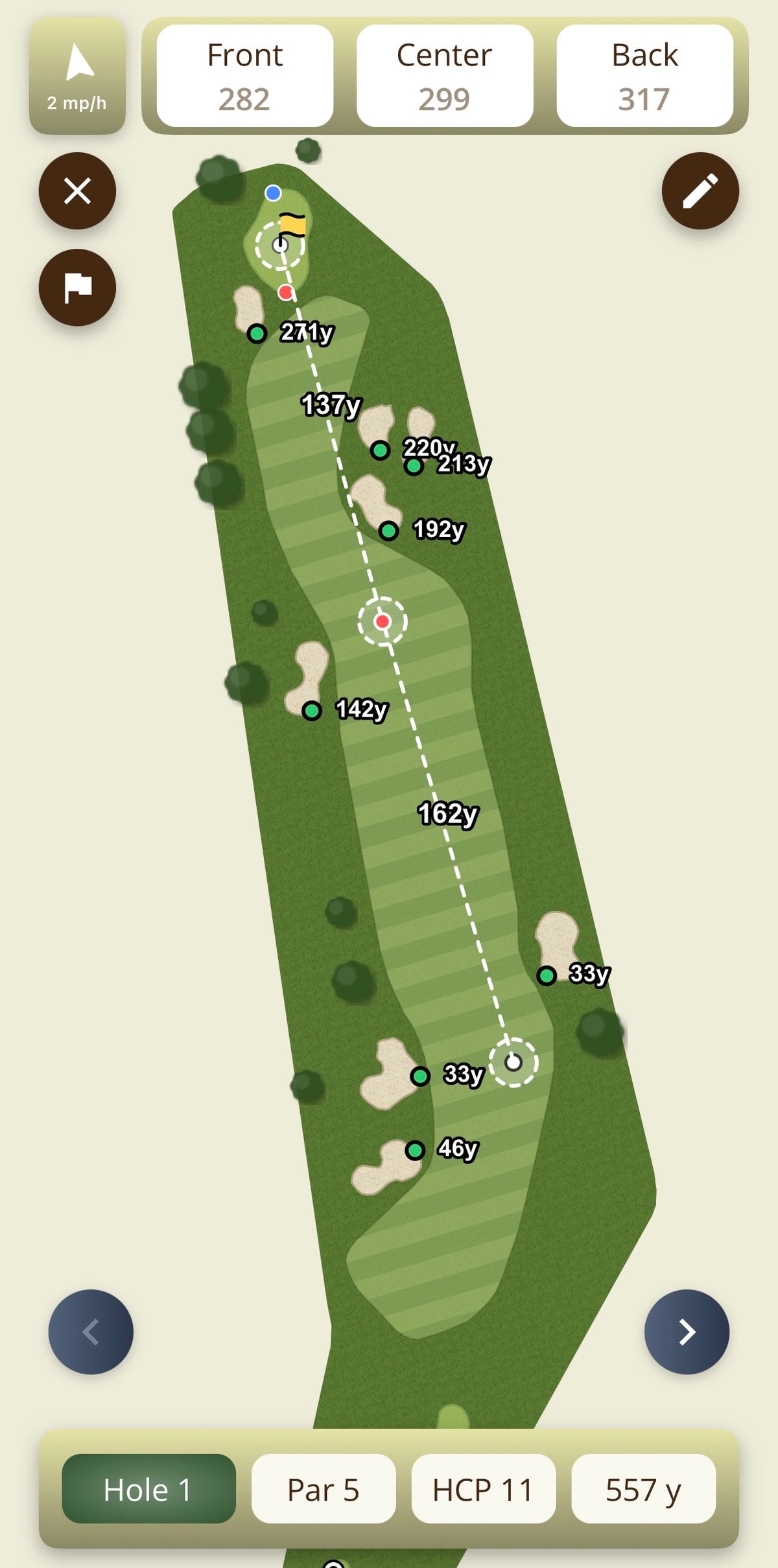 Workshop Golf course map with movable yardage target