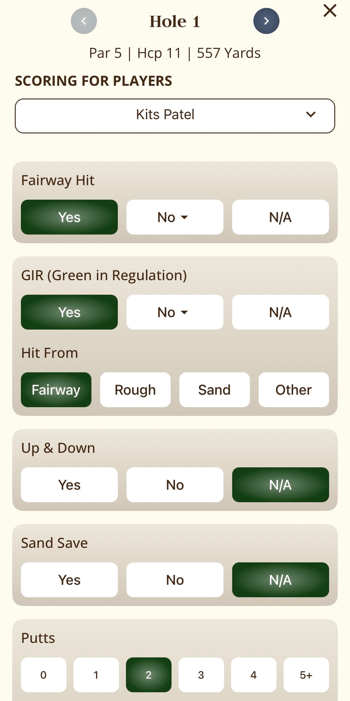 Workshop Golf in-round scoring entry screen